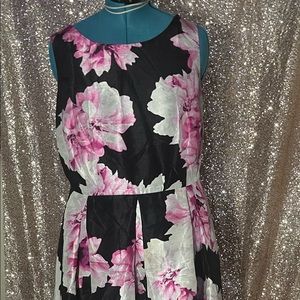 Black dress with pink and white floral print
